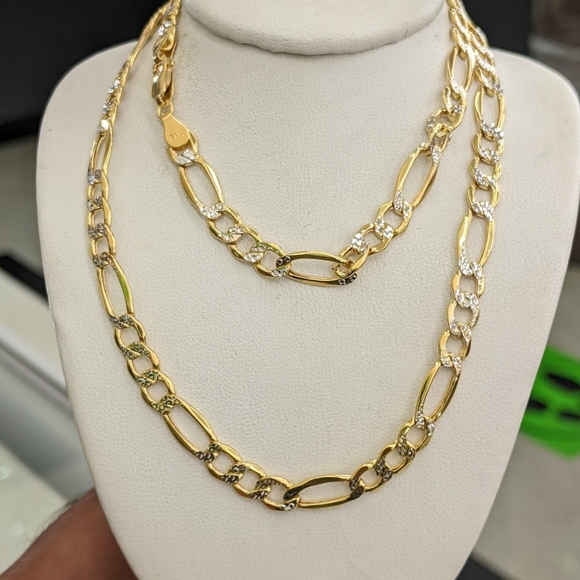 10kt Real Gold Figaro Diamond Cut Chain 6.5mm thick